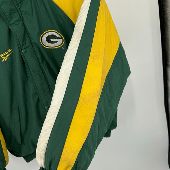 Vintage 90s men's Pro Line Reebok Green Bay Packers NFL Football Puffer Jacket‎ - Picture 6 of 11